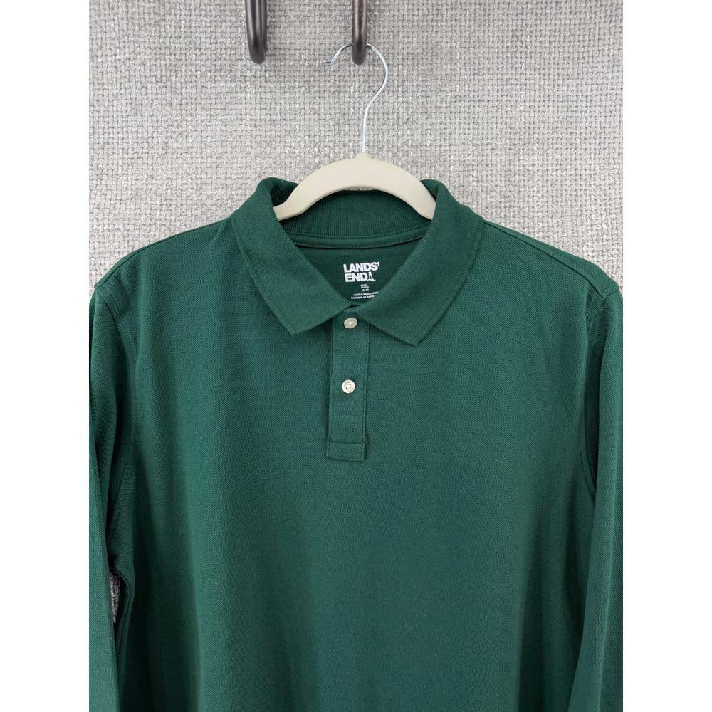 Lands End Kids XXL 18-20 Green‎ Long Sleeve Pique Polo Shirt Cotton School New